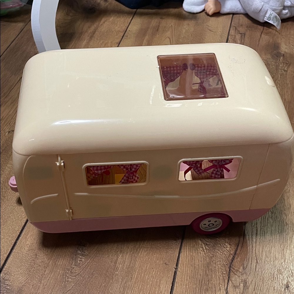 Cream and Pink Toy Caravan for Kids